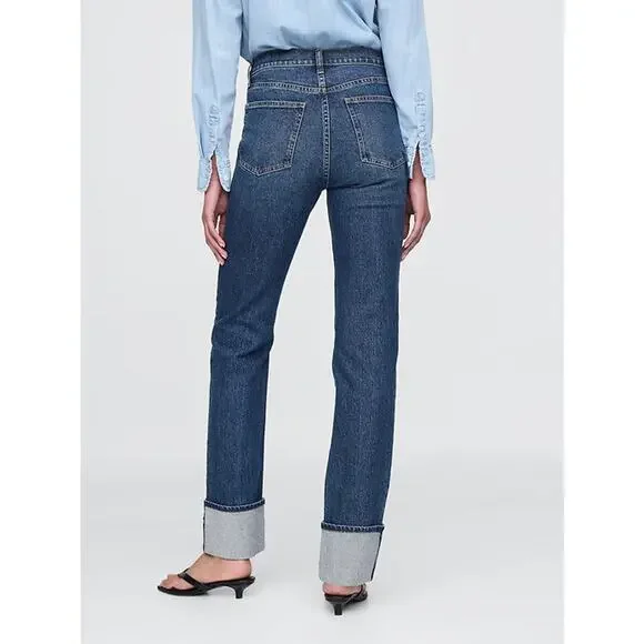 NWT Gap High Rise Cuffed '90s Slim Straight Jeans Blue Denim Plus Size 33 16 - Picture 9 of 12